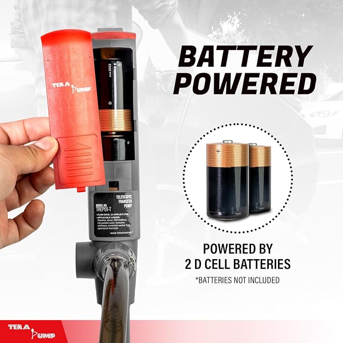 TERA PUMP Portable Battery Powered Gas Transfer Pump (2.6 GAL/MIN) Liquid Transfer Pump with Quick Stop Nozzle & Adjustable Intake for Gas, Diesel, DEF