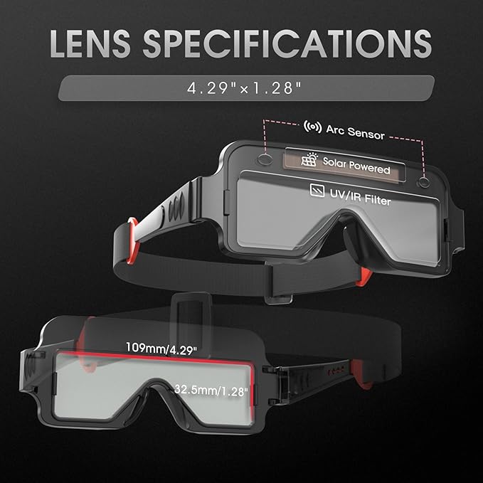 YESWELDER True Color Auto Darkening Welding Goggles, 2 Sensors Solar Powered Lightweight MIG/TIG/Stick Welder Glasses, for Permanent Jewelry Making & Tight Space Exhaust Repair