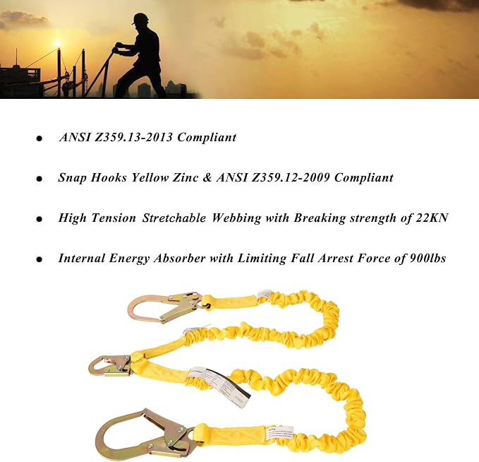 Double Leg 6-Foot Fall Protection Safety Lanyard