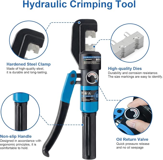 BLIKA Hydraulic Crimping Tool with 13 Dies, 10 Ton Battery Cable Crimper Tool & Wire Rope Crimping Tool 12AWG-2/0AWG for Stainless Steel Cable Railing Hardware Kit, LB