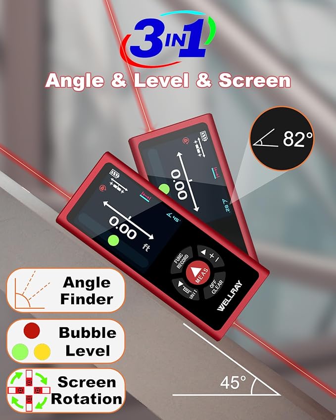 Dual Laser Measuring Tool 400Ft, Rechargeable Laser Measure Tool with Long-Lasting Battery, Laser Distance Meters with ±1/16" Accuracy, Laser Measurement Tool with Bubble Level for DIY Home Indoor