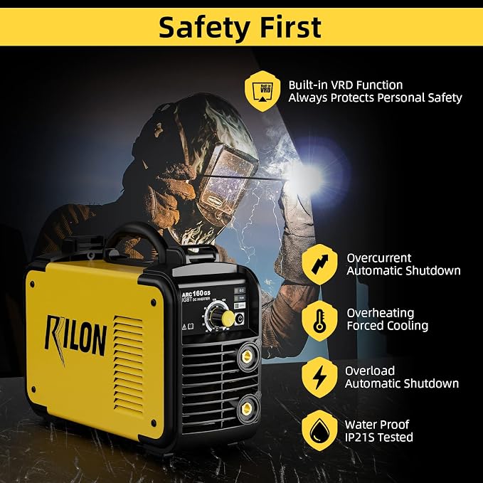 Stick Welder 110V/220V, Arc Welding Machine 160A, IGBT High Duty Cycle, Dual Voltage MMA Welding Kit with Hot Start Arc Force Anti-Stick DC, Yellow