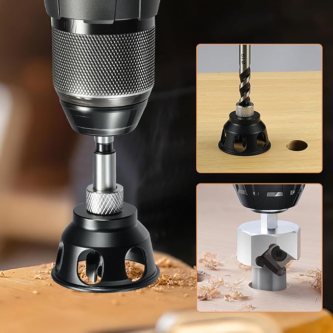 20mm Drill Locator for Woodworking, Bench Dog Hole Chamfer Reamer Tool, Aluminum Alloy Vertical Hole Locator Jig for Electric Drills, 20mm Short Drill Bit