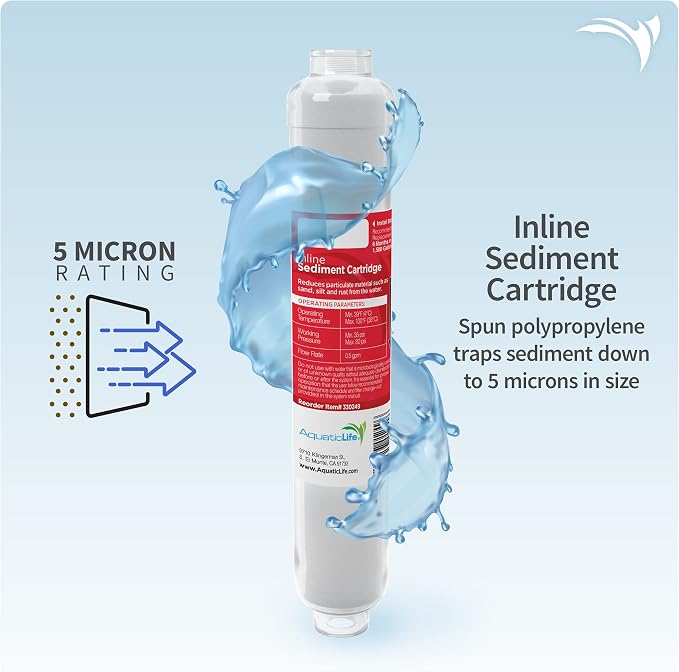Aquatic Life RO Buddie Reverse Osmosis Replacement Filter Set - Inline Carbon Block Filter, Sediment Cartridge and 100 GPD Membrane for RO/RODI Water Filter System Units