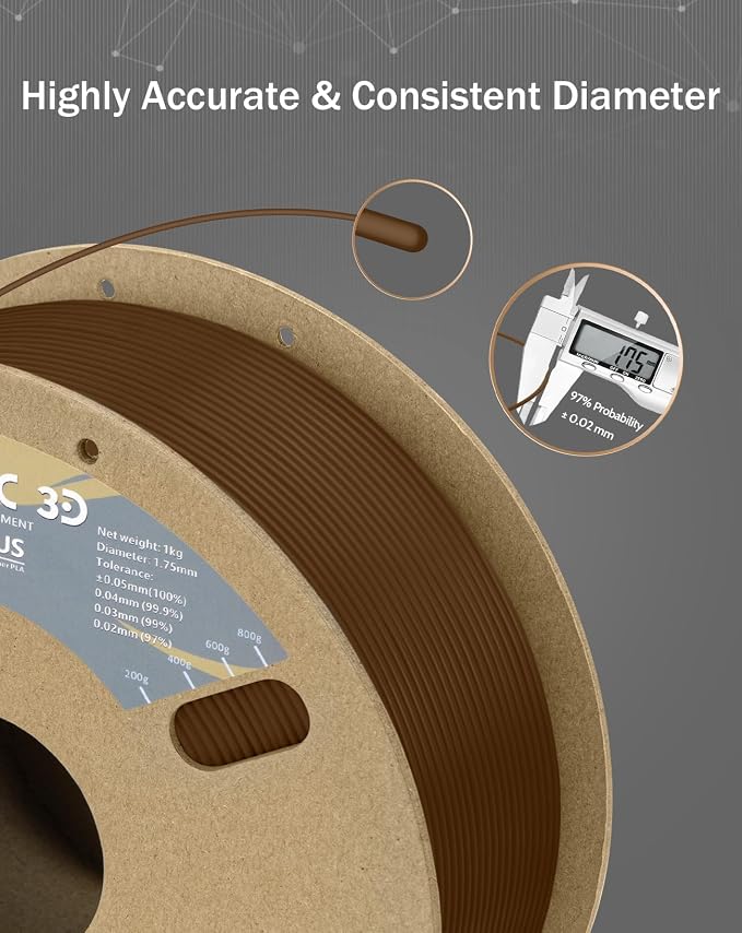 DURAMIC 3D PLA+ Printer Filament 1.75mm PLA Plus Neatly 2Kg Spool(2.2lbs) | PLA Pro Tougher and Stronger, Dimensional Accuracy Probability +/- 0.02mm Brown
