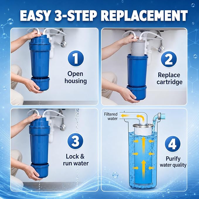 Kingdder Water Filter Compatible with Fortitude V2 Af Scz 25hfs Cartridge Replacement Filter for Home Whole House Filtration System, Triple-Stage Sediment, Carbon & Zinc, Standard Size (1 Pcs)
