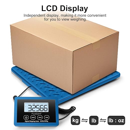 Fuzion Shipping Scale, 440LB x 10g Postal Scale, Hold & Tare Function | Durable Alloy Steel Platform, Heavy Duty Scale for Packages, Luggage, Large Floor Scale Battery and AC Adapter Included