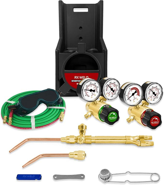 RX WELD Oxy-Fuel Welding and Cutting Torch Kit - Light Duty HVAC Brazing Set with Check Valves & Tote (Cylinders Not Included)