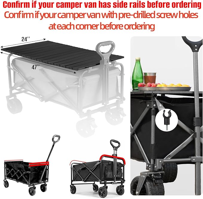 Metal Tabletop Board for Wagons Cart, Foldable Table 47"×24" | Heavy Duty for Wagon, Alloy Board with Load Capacity 68LBS, Camping Essential and Gear for Outdoor Party (Black)