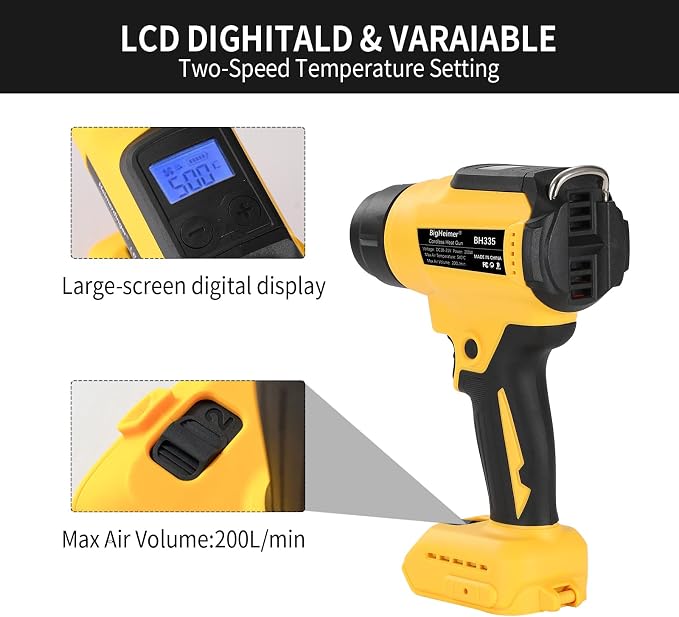 Cordless Heat Gun for DeWalt 20V Battery, 350W Hot Air Gun with Digital LCD Temp Control