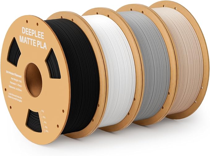 Matte PLA Filament 1.75mm, 3D Printer Filament Dimensional Accuracy +/- 0.02mm, No Clogging, Higher Toughness, Cardboard Spool 3D Filament, 4 Pack 1 kg Black & White & Slate Grey & Beige