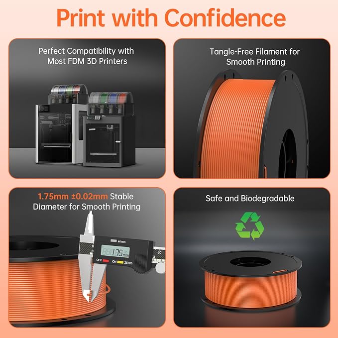 BIQU MorPhlex Flexible Filament 1.75mm, Turn 90A Into Ultra-Soft 75A with High Flexibility, 1Kg (2.2lbs) Spool - Dimensional Accuracy ±0.02 mm, Beginner-Friendly (Orange)