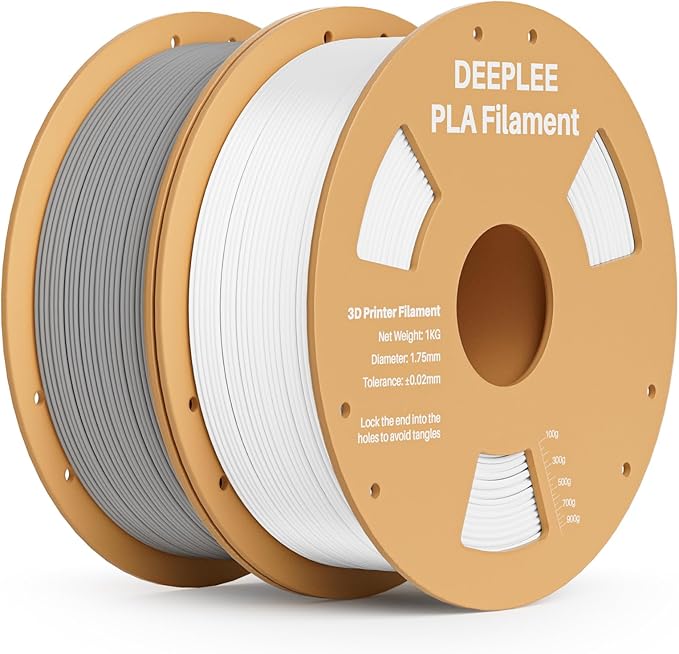 PLA 1.75mm 3D Printer Filament, Dimensional Accuracy +/- 0.02mm, Neatly Wound, No Clogging, Vacuum Package, Fits for Most FDM 3D Printers, 2 Pack 1kg White & Gray