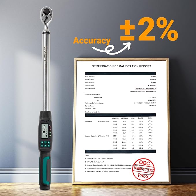 1/2” Digital Torque Wrench Set 8.9-295 ft-lb/12-400 Nm, ±2% Accuracy, LED & Buzzer Alerts, with 3 Adapters (1/4", 3/8"& Extension Bar), Industrial CR-V Steel for Car, Motorcycle, Bike Repair