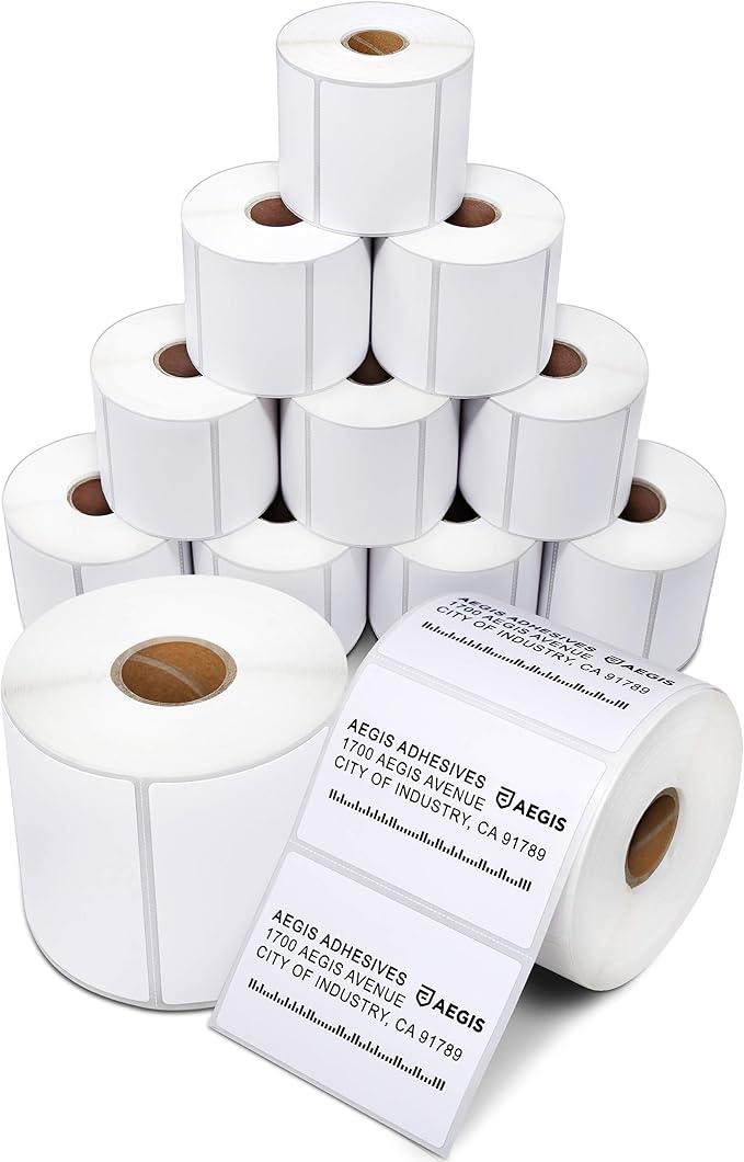 Aegis Adhesives - 3x2 inch Thermal Labels, Label Stickers for Address, Shipping & Postage - Perforated, Compatible with Rollo, Zebra, and Other Desktop Label Printers (12 Rolls, 700 Labels/Roll)