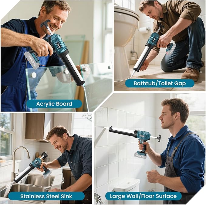 Electric Caulking Gun Compatible with 18V Makita Battery, 10 oz Cordless Caulk Gun with Caulking Tools-3 in 1 for Filling/Sealing, 4 Adjustable Speeds, LED Light(Battery Not Included)