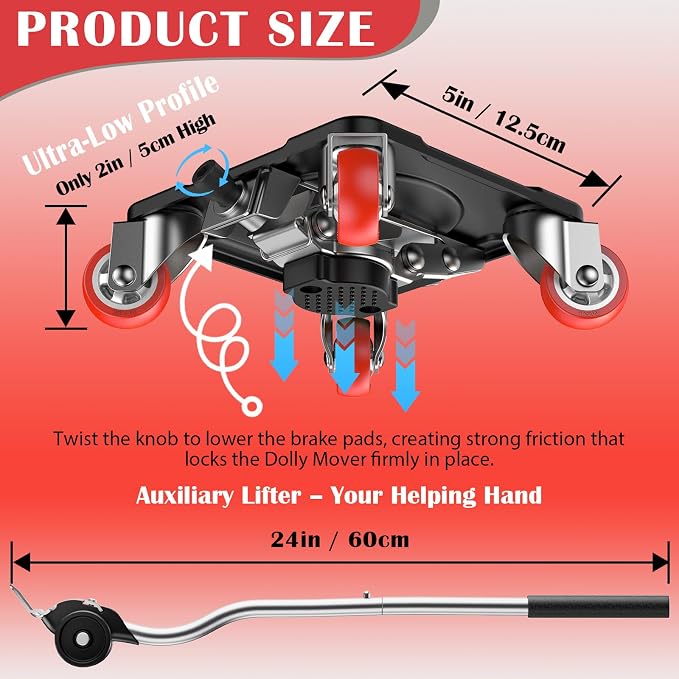 Furniture Movers with Parking Lock, 5-Wheel & Locking Dollies Set with Furniture Lifter and Base, 360° Swivel Casters, Non-Slip Pads, Up to 2000 lbs Load Capacity
