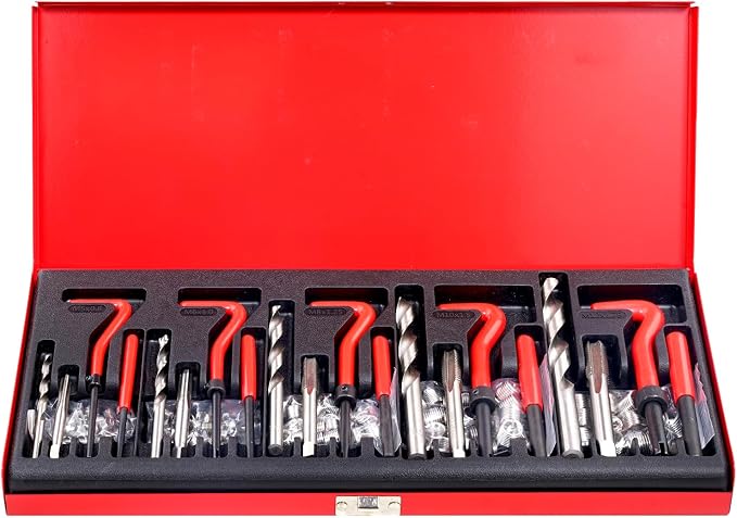 VEVOR Thread Repair Kit - 166Piece Metric HSS Drill Helicoil Repair Kit - M5 M6 M8 M10 M12 Portable Rethreading Tool Kit - Thread Inserts Taps Breakoff Installation Tools