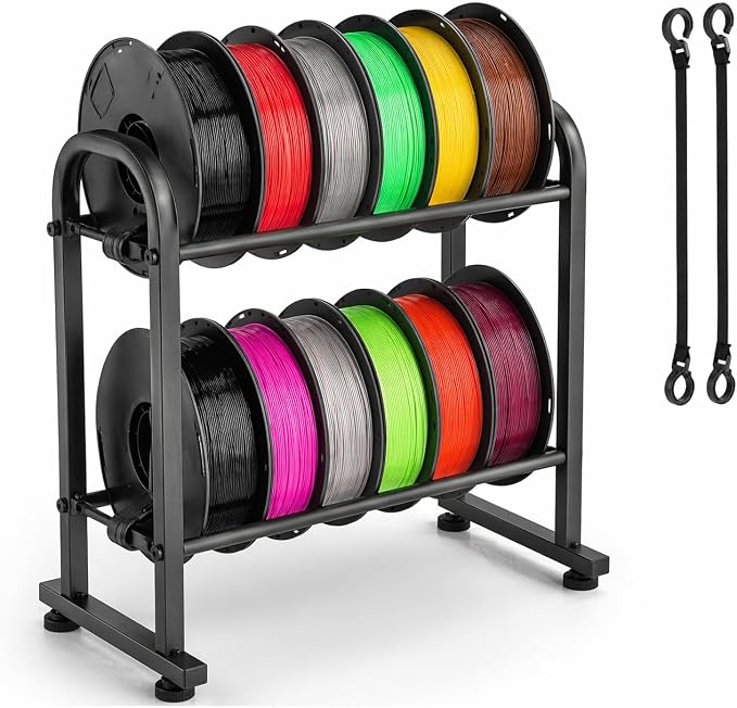 3D Printer Filament Storage Rack, 2-Tier Metal Filament Rack Holds 12 Rolls of 1KG, Heavy Duty Space Saving Filament Rack for Workshop Garage Home Studio