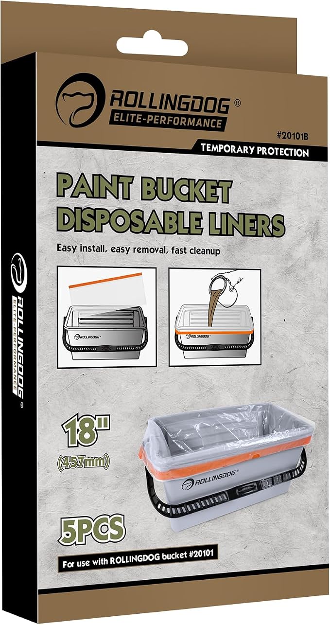 ROLLINGDOG 18 Inch Disposable Paint Bucket Liners- 18" Paint Bucket Liners with Drawstring, Exclusively Used with ROLLINGDOG 5 Gallon Bucket for Interior or Exterior Home Improvement (Pack of 5)