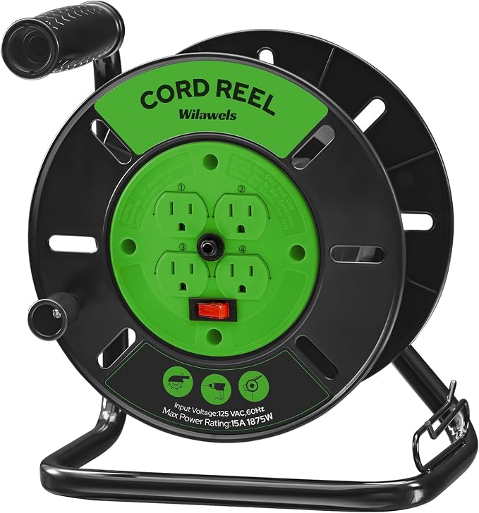18W LED Work Light and Extension Cord Storage Reel with 4-Grounded Outlets Bundle, for Garage, Workshop, Car Repair Scene, ETL Listed J04WL06-J95CR06