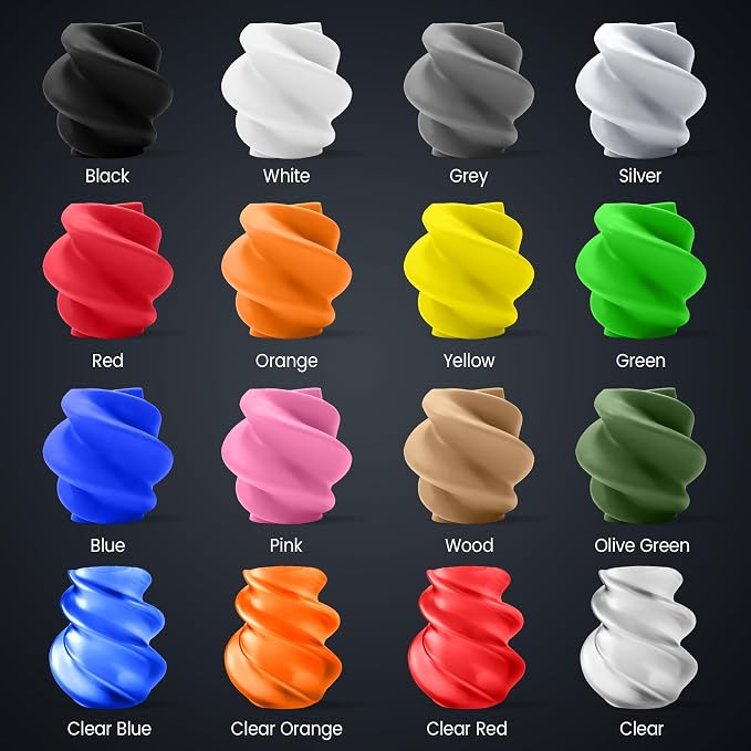SUNLU 250G PLA Filament 16 Color Bundle Multicolor, 4kg in Total | Individually Vacuum Packed, 0.25kg per Spool, 16 Pack. (12 Regular Solid Color and 4 Transparent Color)