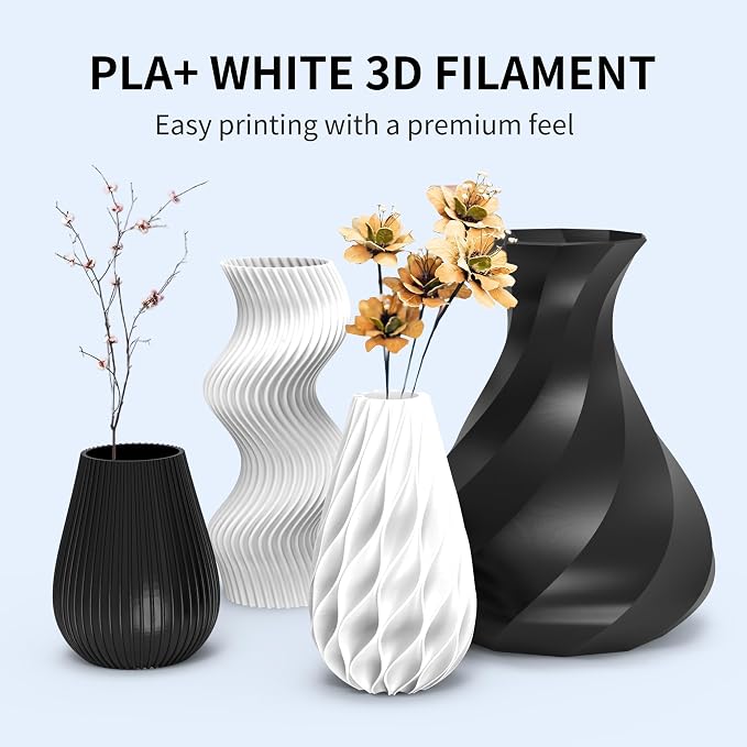 RAMBERY White Black PLA + 3D Printer Filament Bundle 4KG | Toughness Upgraded 1.75MM, PLA Filament Fit Most FDM Printers，Black x 2KG & White x 2KG