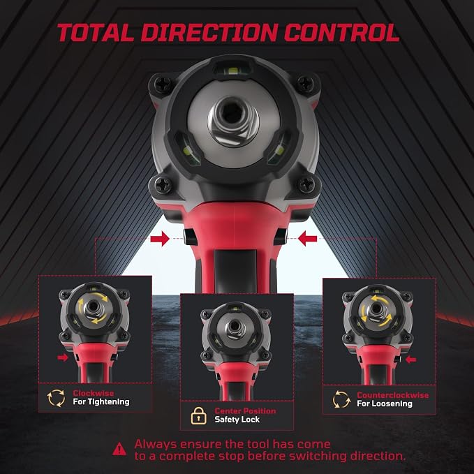 Cordless Impact Wrench1/2 Inch, 800N. M/590Ft-lbs Power Impact Gun Kit, High Torque Electric Impact Driver for Car RV Tire,LED Light,4.0Ah Battery,Car/DIY Furniture/Home,Power tools,Red Toolbox