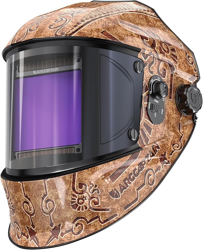 ARCCAPTAIN Large Viewing Screen 3.93"X3.66" Welding Helmet, True Color 1/1/1/1 Solar Power Auto Darkening Welding Hood with 4 Arc Sensor, Wide Shade 4/5-9/9-13 for TIG MIG ARC, Woodcarving