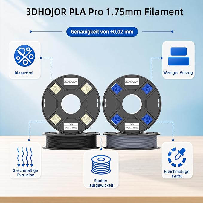 3DHoJor PLA+ 3D Printer Filament Bundle, Multicolor PLA+ Filament 1.75mm, Vacuum Packed, 0.25kg*8 Pack, 2kg Total, Black+Bone White+Grey+Brown+Red+Blue+Almond Yellow+Green