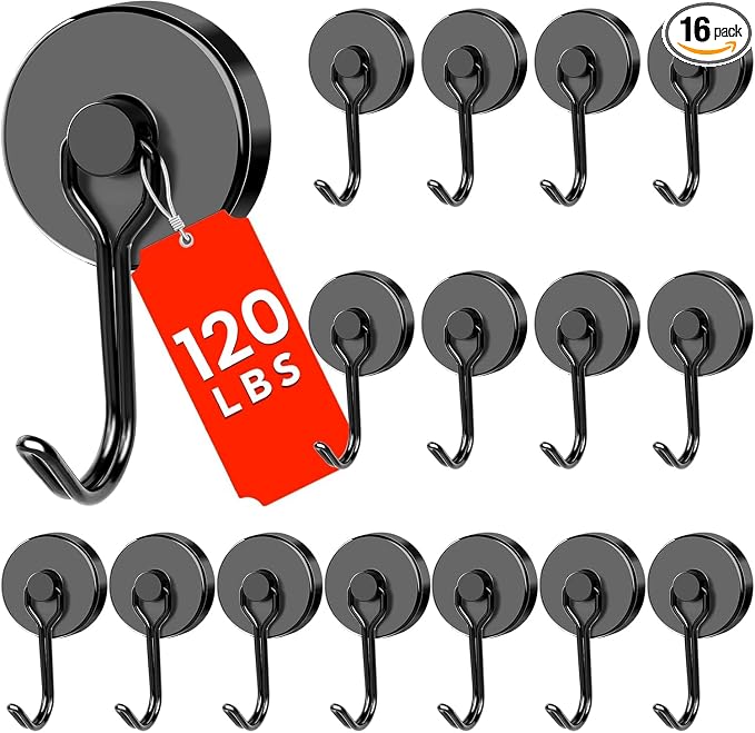 DIYMAG Magnetic Hooks,120LBS Heavy Duty 16 Pack 2026 Cruise Ship Essentials | Strong Magnets hook for Hanging Refrigerator Home Kitchen Office Grills Classroom