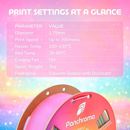 Polymaker Panchroma Luminous PLA Filament 1.75mm for 3D Printing, Rainbow | Neatly Wound, Glow in the Dark PLA 1kg, Easy Print & Smooth Feeding, Compatible with Bambu Lab & Most 3D Printers