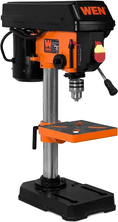 WEN 4208T 2.3-Amp 8-Inch 5-Speed Cast Iron Benchtop Drill Press & 24-by-12-Inch Drill Press Table with an Adjustable Fence and Stop Block & 20-Piece Sanding Drum Kit for Drill Presses and Power Drills