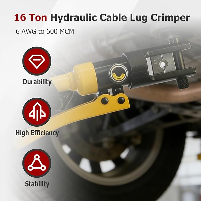 findmall 16 Ton Hydraulic Cable Lug Crimper, 6 AWG to 600 Industrial Hydraulic Crimping Tool, Electrical Terminal Cable Wire Tool with 11 Dies (16, 25, 35, 50, 70, 95, 120, 150, 185, 240, 300)