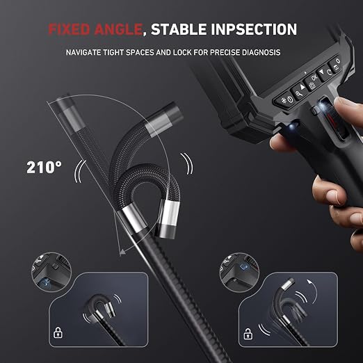 Two-Way Articulating Borescope for Smartphone&iPhone + 10FT Endoscope Camera with Light 5" with 0.24in Slim Probe Video Inspection for Automotive Engine, HVAC, Mechanical, Wall
