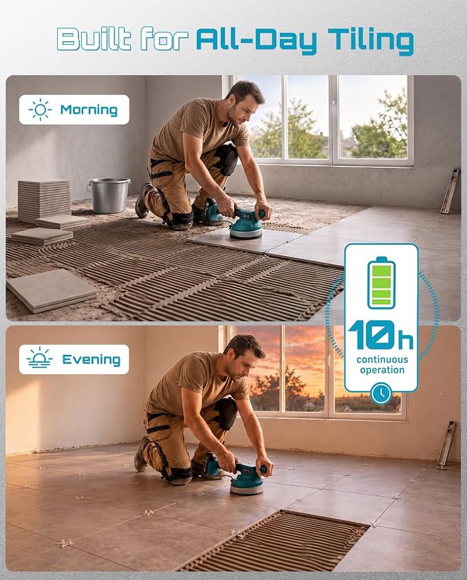 SEESII Tile Vibration Tool 160mm: Vibration Leveling Machine 10-Hours Long Lasting, Tile Vibrator With 12 Speeds For Laying Floor Wall Larger Tiles(6"X6" - 60"X60"), Tile Installers DIYer (KP-160B)