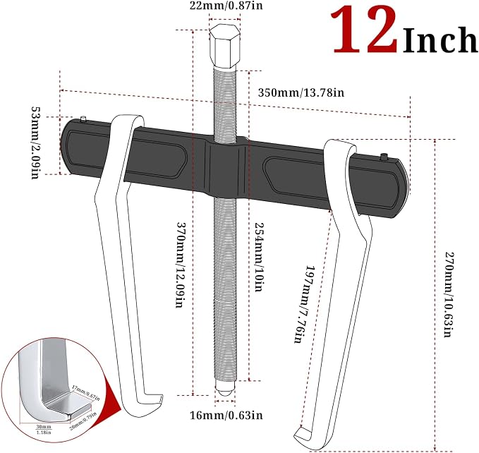 BILITOOLS 12" 2 Jaw Gear Puller, Bearing & Pulley Removal Tool, Internal External Reversible for Flywheel, Gears & Pulleys