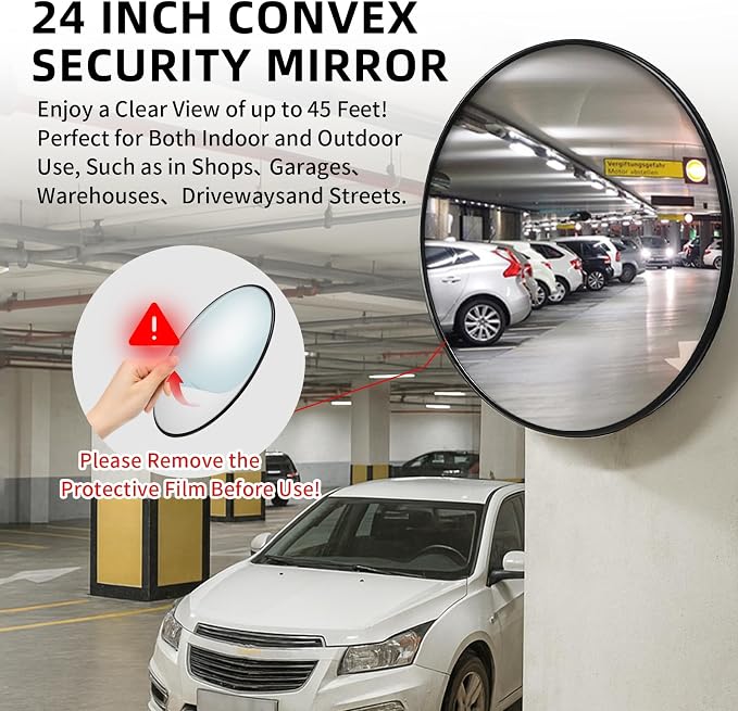 2 Pack 24in Convex Traffic Mirror, Safety Security Traffic Corner Mirrors, Adjustable Wide Angle View and Wall Mounting Corner Blind Spot, for Indoor Outdoor Garage School Classroom Warehouse