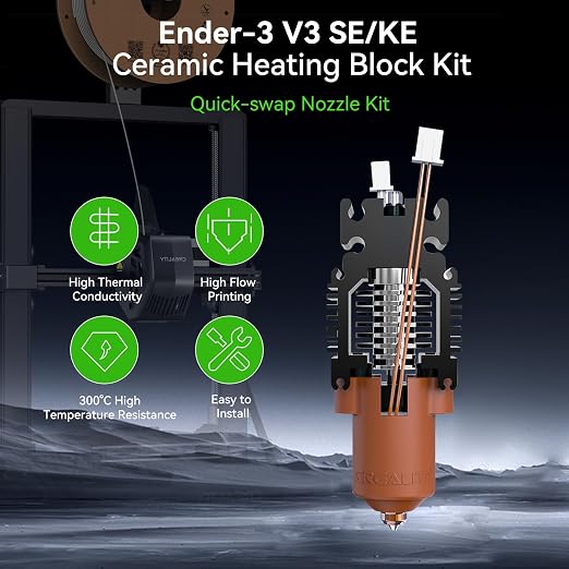 Creality Official Ender-3 V3 SE/KE Hotend Kit,Ceramic Heating Block Kit—Quick-swap Nozzle Kit,High Flow Printing Hotend Kit,300°C High Temperature Resistance,Compatible with Ender 3 V3 SE/KE
