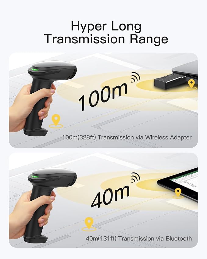 Inateck 2D Barcode Scanner, Wireless Bluetooth QR Barcode Scanner, Handheld Scanner with APP and SDK, 1 Charge for 3 Months, BCST-23 Dark Gray