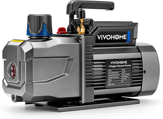VIVOHOME 1 HP 9.6 CFM 2 Stage A2L HVAC Vacuum Pump, Sparkless Motor for R32 R1234yf R454B R134a R22 R410a Systems, Auto AC Vacuum Pump for Air Conditioner Resin Degassing with Oil Bottle