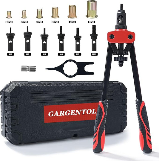 14" Rivet Nut Tool Kit, Professional Rivnut Tool Gun with 6 Metric Mandrels, 50pcs Rivnuts, Heavy-Duty Hand Riveter Set for Automotive & Sheet Metal, with Rugged Storage Case