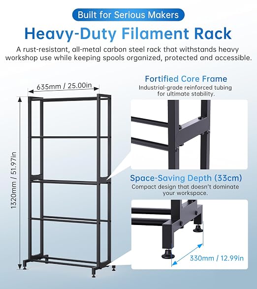 BIQU Filament Storage Rack 5 Tier, Panda Feed Rack 3D Printing Supplies Holder Shelf, Hold 40+ 1kg Spools, Heavy Duty All Metal Filament Organizer for for 3D Printing Farm/Studio