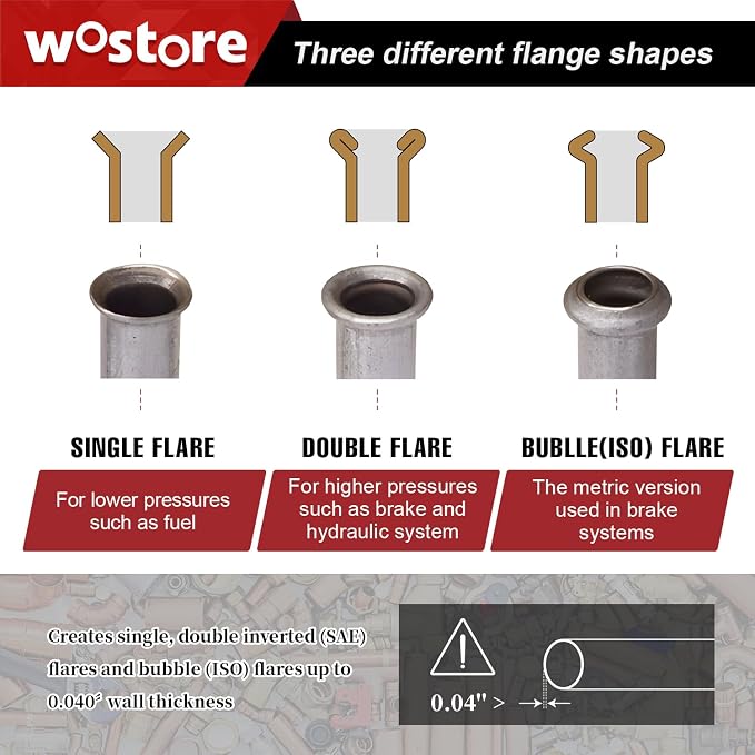 Wostore 25 FT 3/16" Brake Line Flare with 24 Brass Fittings & Double/Single Flaring Tool Kit for Single, Double (SAE) Flares & Bubble (ISO) Flares with Tubing Cutter Pipe Reamer for 3/16-5/8" 7 Sizes