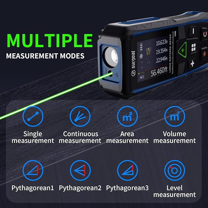 328Ft Green Laser Distance Meter – Digital Laser Measure with Angle Sensor, 4-Way Rotating Backlit LCD, Pythagorean Mode, Unit Switch, ±3mm Accuracy, Handheld Measuring Tool