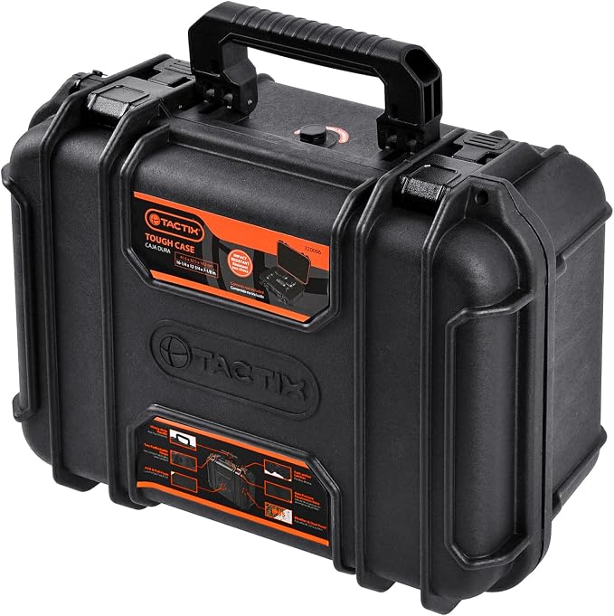 Tactix Hard Case L Waterproof Protective Camera Case IP65 Heavy-Duty with Custom Foam Insert, Fit Use of Drones, Camera, Equipments, Tools, 16.33" x12.79”x7.17” Black