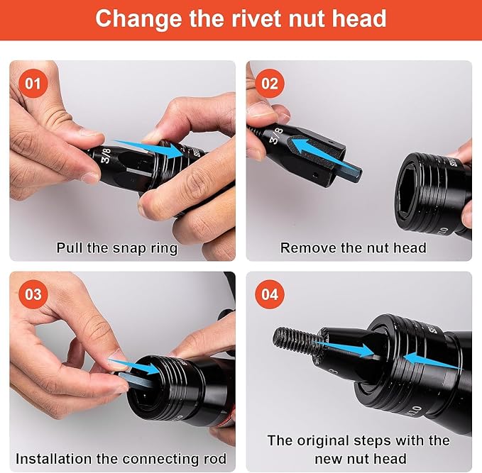 Pneumatic Rivet Nut Gun Tool, 3/8 inch 1/2 inch Heavy Duty Adjustable Speed Air Rivet Gun with Mandrels Riveting Gun Kit Riveter Set Pull Rivnut Gun