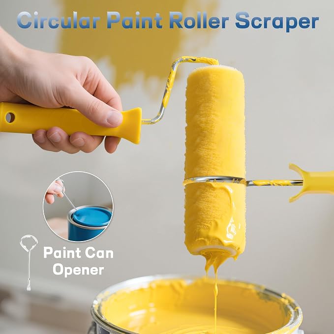 29 PCS Paint Roller Kit-Rocfinity Paint Roller with 4ft Extension Pole,Microfiber Paint Rollers 9 inch 4inch,Pro House Painting Supplies with Adhesive Tape, Non-Slip Tray for Painting Walls & Ceilings