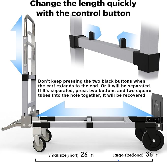 Suzhi Foldable Hand Truck Moving Dolly Cart with 4 Wheels, 500 Lbs Load,2 Straps, Pre-Assembled, Save Room, Easy Folding Dolly for Furniture, Appliances, Boxes, Warehouse & Office Transport