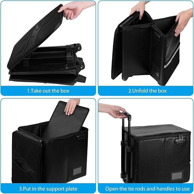 Fireproof File Box with Wheels, Collapsible Rolling Fireproof Document Bag with Lock, Fireproof Box with Handle & Casters, Mobile Fireproof Document Storage for Legal/Letter Size Files | futaiphy Fireproof File Box with Wheels, Collapsible Rolling Fire...